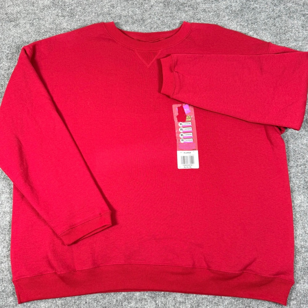 Vintage Hanes Her‎ Way Red Blank Crewneck Sweatshirt XL LS Casual Basic Pullover